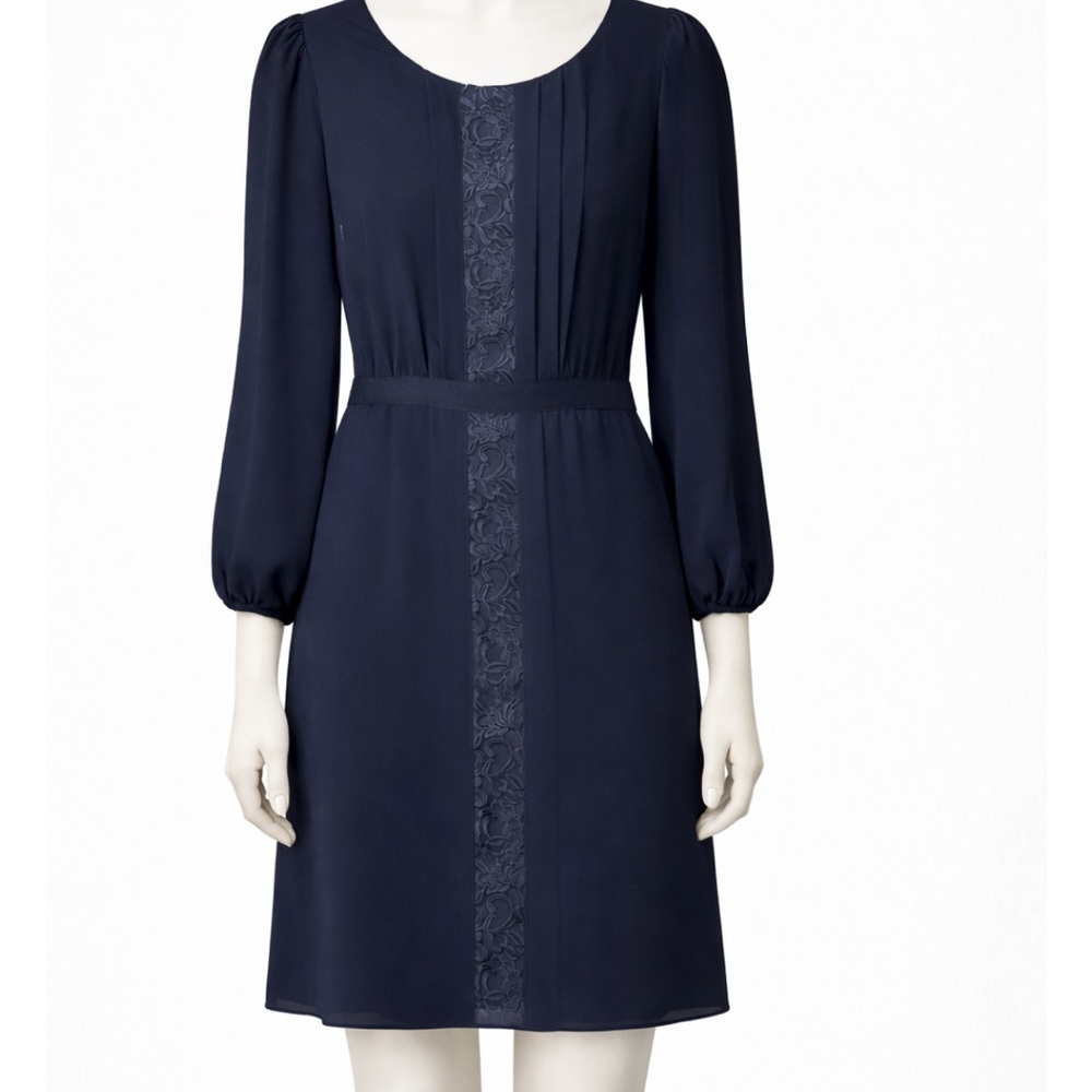 Jessica Simpson Midnight Blue with Lace and Pleating Detailing Midi Dress